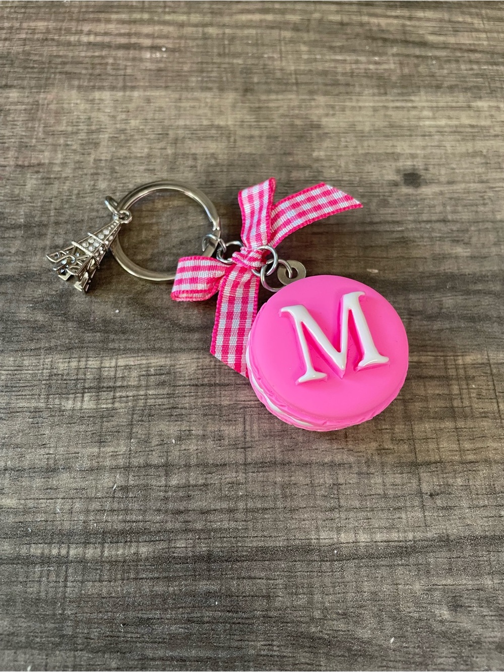 Personalized Pink 'M' Macaron Eiffel Tower Keychain